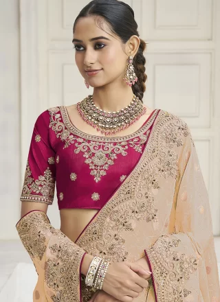 Peach Tissue Embroidered, Sequins and Zari Work Classic Sari