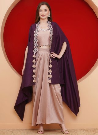 Peach Velvet Designer Gown with Embroidered Work for Women