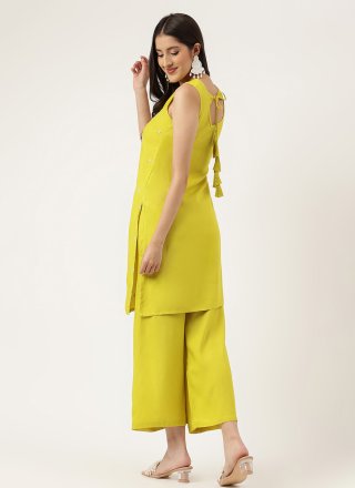 Peppy Yellow Rayon Casual Kurti with Embroidered Work