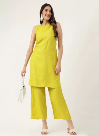 Peppy Yellow Rayon Casual Kurti with Embroidered Work