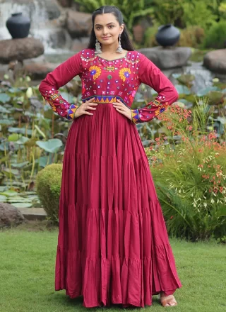 Perfect Maroon Rayon  Designer Gown with Gamthi Work