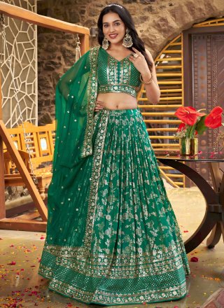 Perfervid Green Jacquard A - Line Lehenga Choli