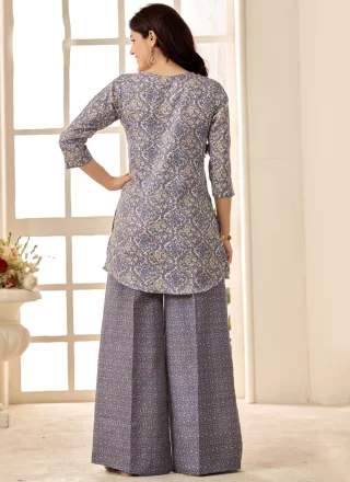 Perfervid Grey Poly Cotton Party Wear Kurti