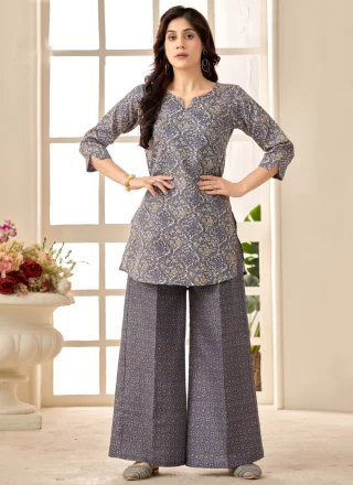 Perfervid Grey Poly Cotton Party Wear Kurti