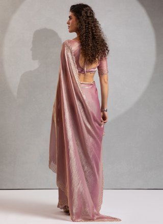 Pink and Purple Satin Silk Trendy Saree with Beads, Cut Dana, Cut and Zircon Work