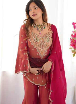 Pink and Rani Shimmer Embroidered, Stone and Zari Work Salwar Suit