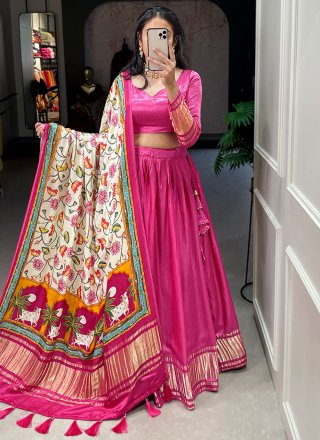 Pink and Rani Silk A - Line Lehenga Choli