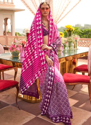 Pink and Rani Silk Traditional Saree