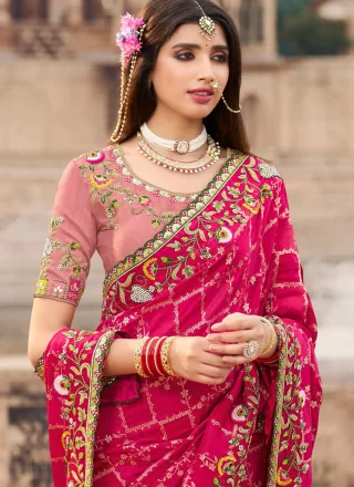 Pink and Rani Silk Trendy Saree