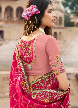 Pink and Rani Silk Trendy Saree