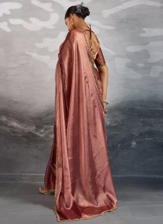 Pink and Rust Beads, Patch Border and Cut Dana Work Burburry Trendy Saree