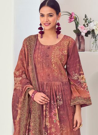 Pink and Rust Digital Print and Embroidered Work Muslin Palazzo Salwar Suit