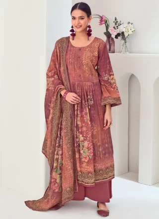 Pink and Rust Digital Print and Embroidered Work Muslin Palazzo Salwar Suit
