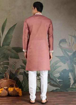 Pink and Rust Embroidered, Sequins and Thread Work Silk Kurta Mens Wear