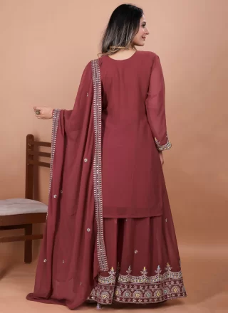 Pink and Rust Faux Georgette Palazzo Salwar Suit
