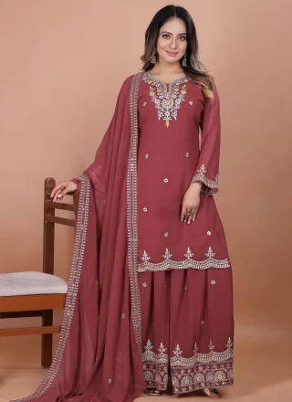 Pink and Rust Faux Georgette Palazzo Salwar Suit