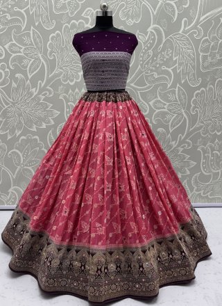 Pink and Rust Georgette Fancy, Jacquard, Mirror and Zari Work Lehenga Choli