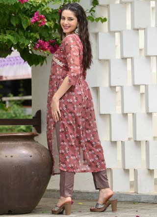 Pink and Rust Georgette Fancy, Lace and Print Work Readymade Salwar Suit