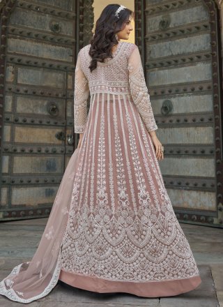 Pink and Rust Net A - Line Lehenga Choli