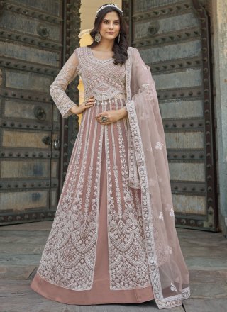 Pink and Rust Net A - Line Lehenga Choli