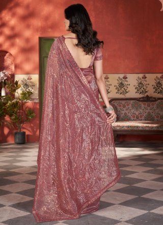 Pink and Rust Net Contemporary Saree