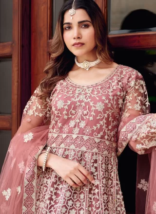 Pink and Rust Net  Designer Gown
