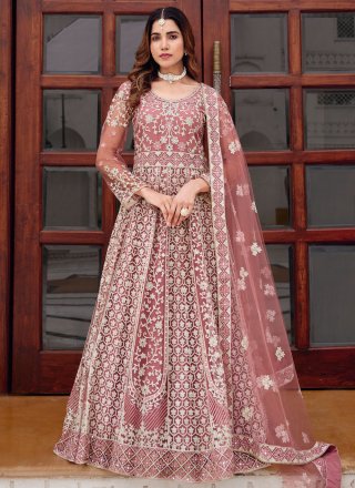 Pink and Rust Net  Designer Gown