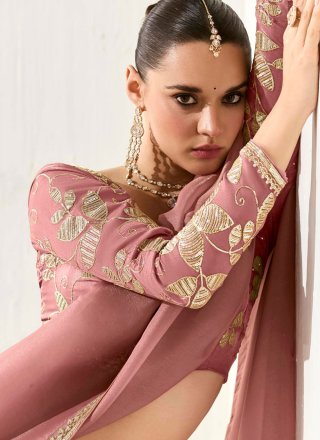Pink and Rust Organza Designer Saree