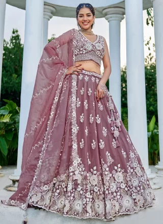Pink and Rust Organza Embroidered, Sequins, Thread and Zari Work Readymade Lehenga Choli