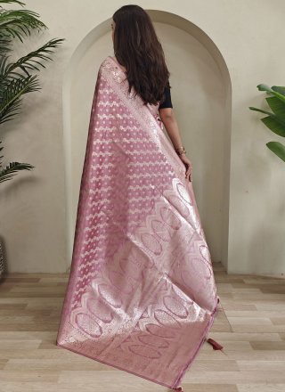 Pink and Rust Satin Weaving Work Traditional Saree