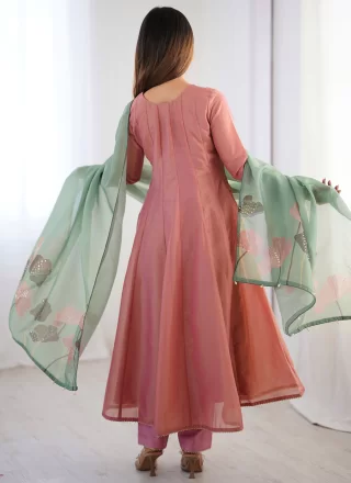 Pink and Rust Silk Anarkali Suit