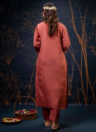 Pink and Rust Silk Blend Embroidered and Zari Work Salwar Suit for Ceremonial