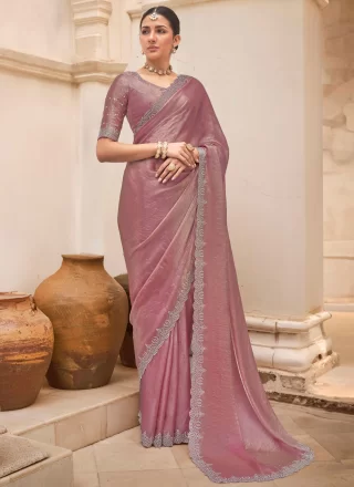 Pink and Rust Silk Cut Dana and Cut Work Classic Sari