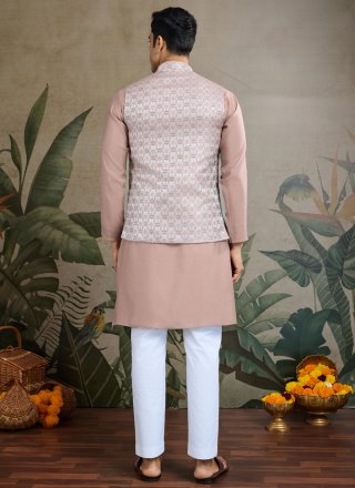 Pink and Rust Silk Kurta Payjama with Jacket with Jacquard and Weaving Work for Ceremonial