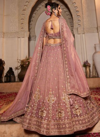 Pink and Rust Tissue Beads, Embroidered, Sequins, Stone and Zari Work Lehenga Choli