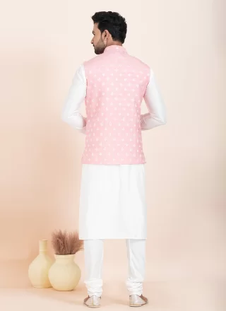 Pink and White Banarasi Silk Kurta Payjama with Jacket