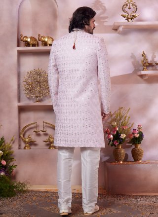 Pink Art Silk Hand Work Sherwani Mens Wear for Ceremonial