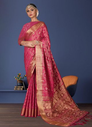 Pink Art Silk Hand Work Trendy Saree for Ceremonial