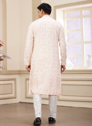 Pink Art Silk Machine Embroidery Work Kurta Pyjama for Ceremonial