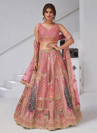 Pink Banarasi Silk A - Line Lehenga Choli with Embroidered Work for Ceremonial