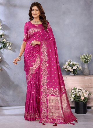 Pink Banarasi Silk Classic Saree