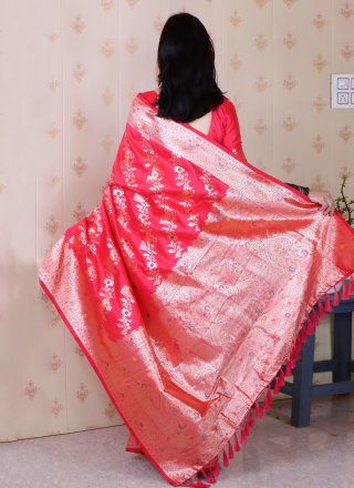 Pink Banarasi Silk Classic Sari with Woven Work