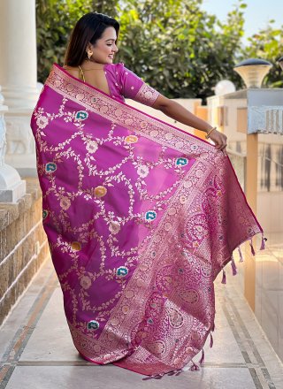 Pink Banarasi Silk Contemporary Saree with Meenakari Work