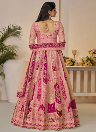 Pink Banarasi Silk Embroidered, Sequins, Stone, Thread and Zari Work A - Line Lehenga Choli for Ceremonial