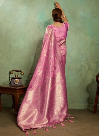 Pink Banarasi Silk Jaal, Meenakari, Woven and Zari Work Trendy Saree for Casual