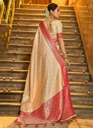 Pink Banarasi Silk Jacquard and Woven Work Trendy Saree