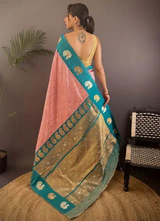 Pink Banarasi Silk Weaving Work Contemporary Sari