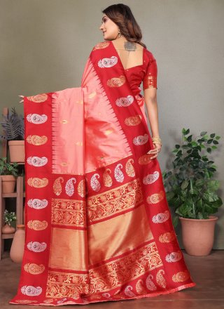 Pink Banarasi Silk Weaving Work Traditional Saree for Ceremonial