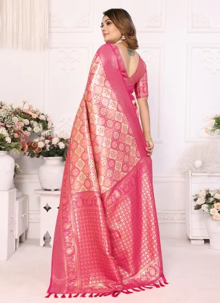 Pink Banarasi Silk Woven Work Classic Sari