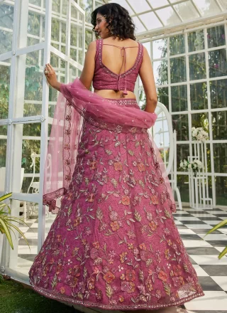 Pink Beads and Embroidered Work Net Lehenga Choli